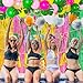54Pcs Luau Party Decorations Hawaiian Birthday Party Decorations Aloha Backdrop Gold Pink Green Foil Fringe Curtains Balloons for Summer Hawaiian Tropical Party Decorations