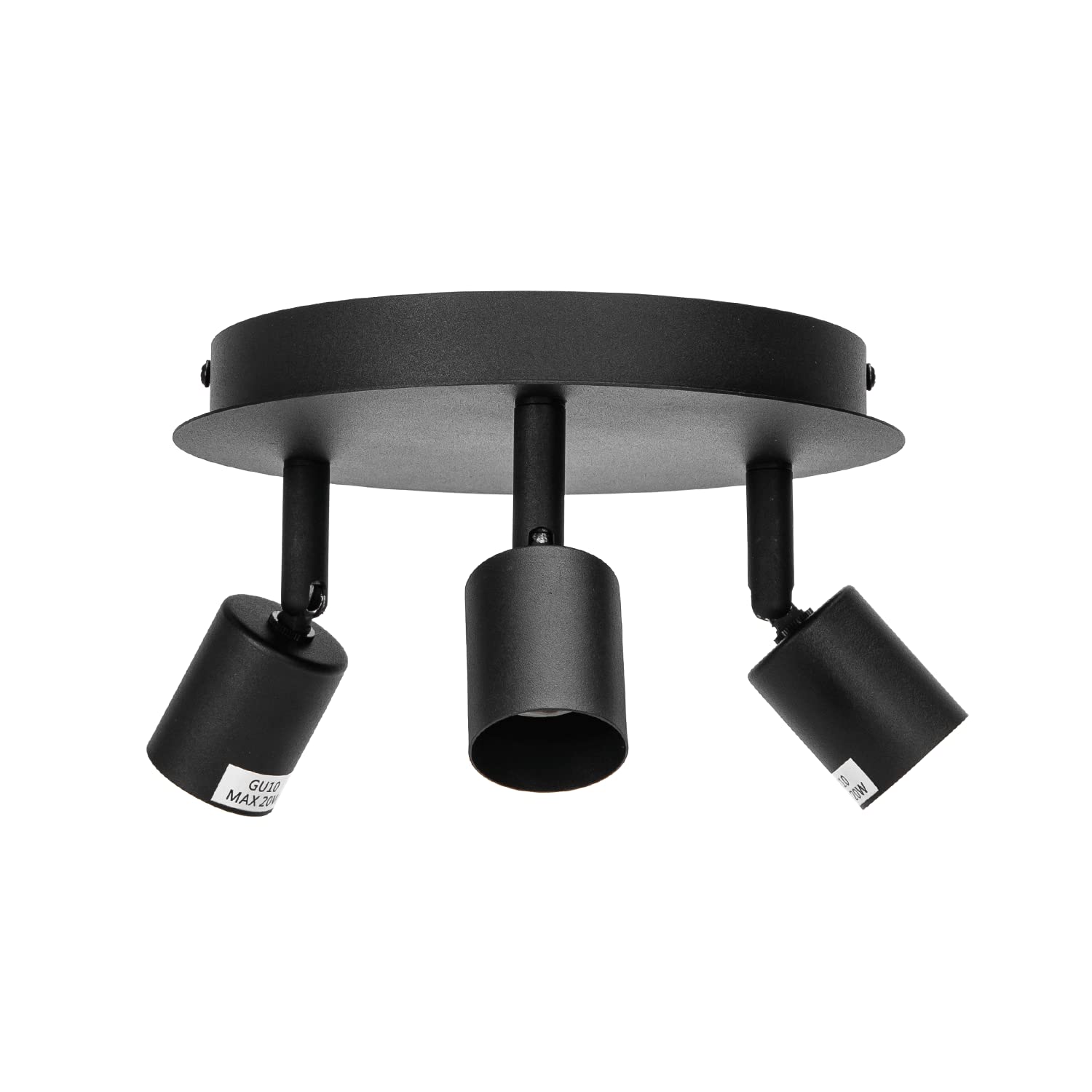 VoltShine Black Three-Way Spotlight, Compact Design, Easy Installation, Ideal for Ambient and Decorative Lighting in Homes and Offices.