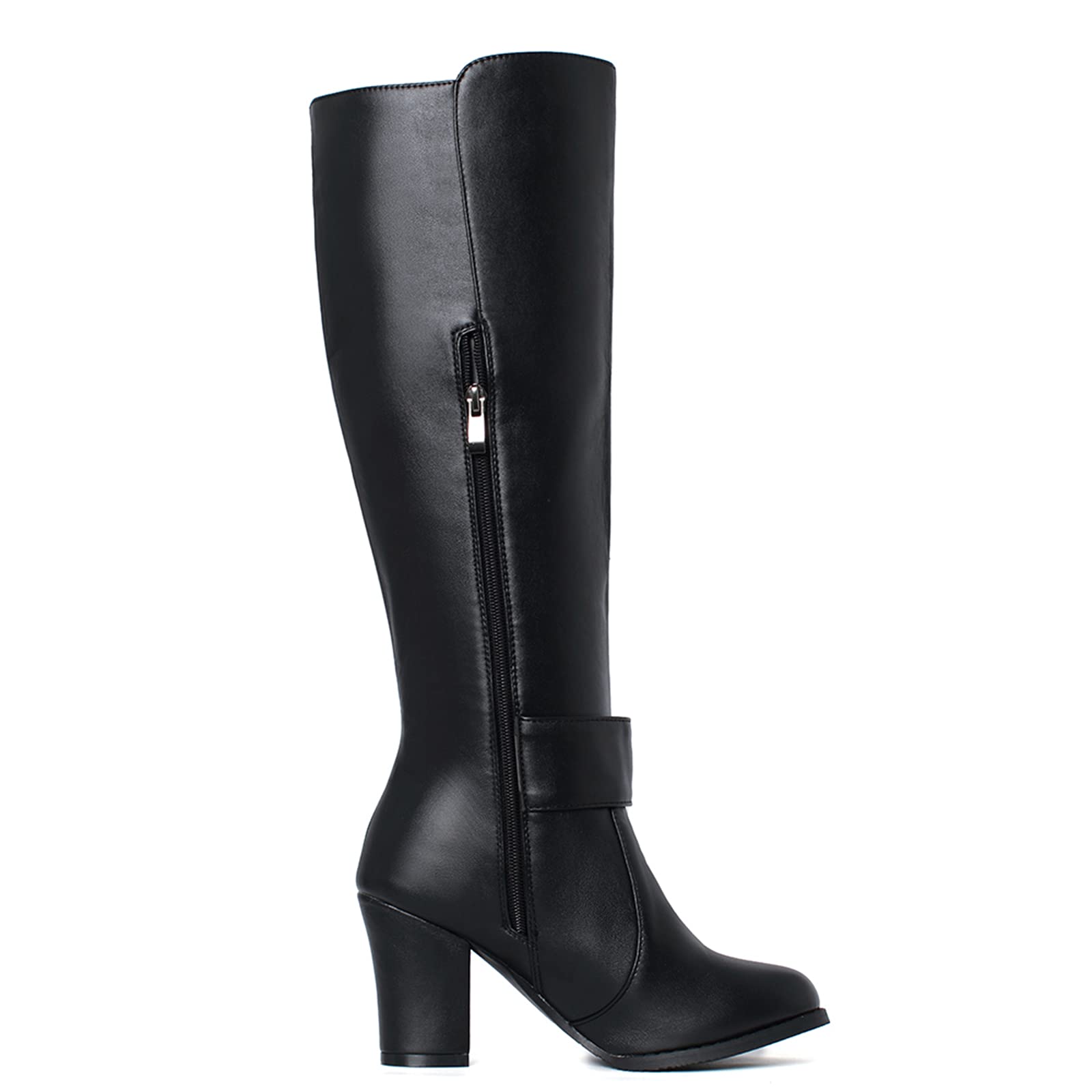 Onewus Bottes pour Femmes avec Talon Carré et Bottes à Tige Longue Zippée