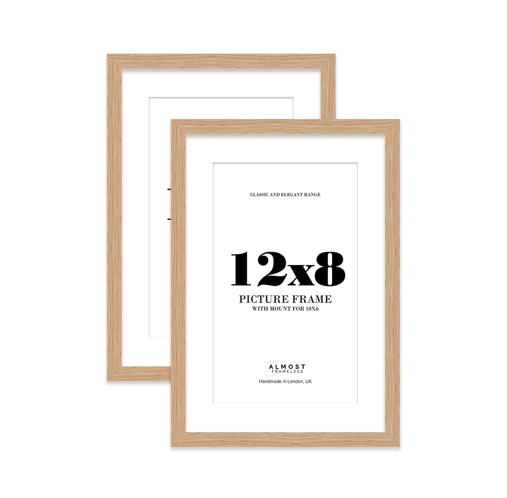 Oak Picture Frame 12x8 With 10x6 Mount for Photos - Wall & Table Display, Landscape or Portrait, 2 Pack