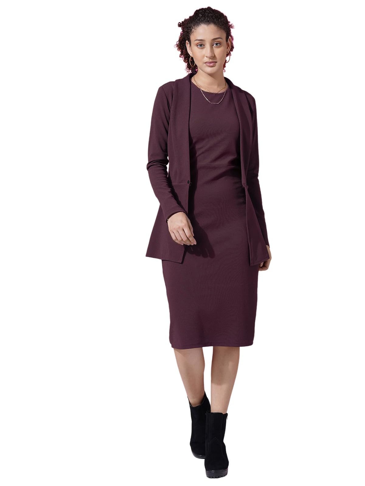 Western Dress for Women|Solid Lycra Western Dress for Women|Round Neck Shrug with Bodycon Dress for Women|Two Piece Knee-Length Dress for Women-image-26