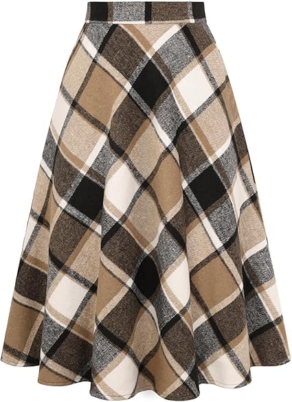 Belle Poque Damen Karierten Röcke Vintage Hoch Taillierte A‑Linie Midi‑Rock