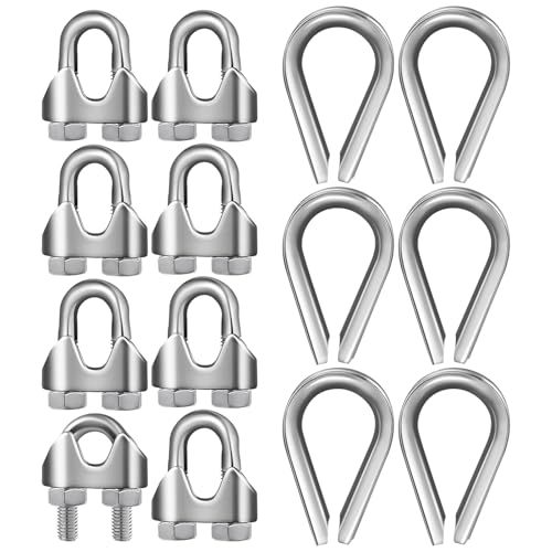 JECOMPRIS 14 Pcs M8 Stainless Steel Wire Rope Cable Clip Clamp U-Bolt Saddle Fasteners for Tent Ropes,Wire Ropes,Wire and Cable