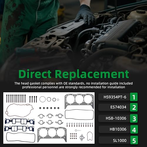 Image of Head Gasket with Bolts Set, HS9354PT-6,1996-2006 for Chevrolet Express1500,1999-2006 for Chevy Silverado 1500,1996-2005 for GMC Safari /Savana 1500, 4.3L V6 Engine, OE# ES74034 HS8-10306(66pcs)