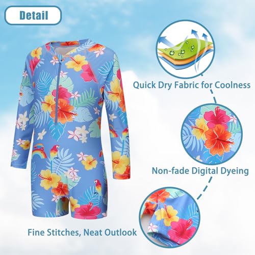 Image of Girls One Piece Rash Guard Swimsuits for Girl Long Sleeve Bathing Suits with UPF 50+ Sun Proctection Sunsuits 3-16 Years