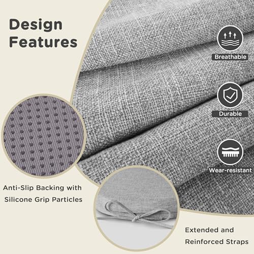 Image of AddGrace Set of 4 Chair Cushions for Metal Dining Chairs 14x14 Light Grey | Non Slip,Washable Removable Cover with Ties, Textured, for Kitchen Dining Room Indoor, Hard Wooden Chairs, Family Gathering