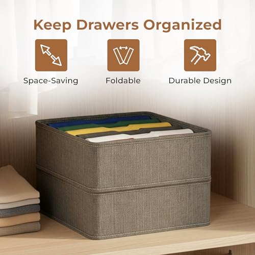 Image of HomeEssentials 6-Compartment Foldable Closet Organizer, Grey - Drawer Storage Box for Socks, Ties & Scarves, Space-Saving Wardrobe Divider for Neat and Organized Clothing Storage