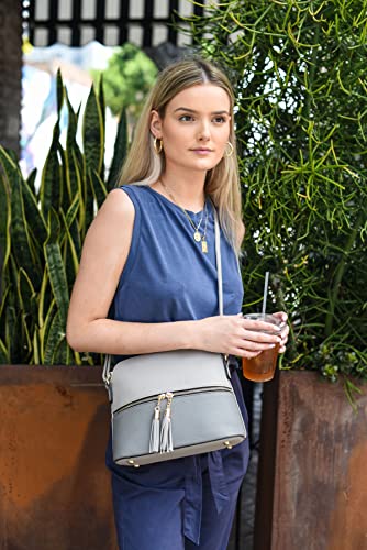 Image of SG SUGU Lunar Lightweight Medium Dome Crossbody Bag Shoulder Bag with Tassel | Zipper Pocket | Adjustable Strap