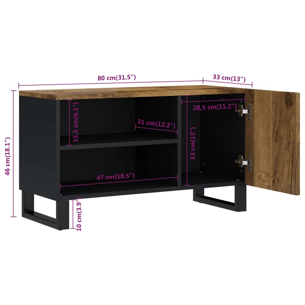 vidaXL Meuble TV 80x33x46 cm Bois de manguier et d'ingénierie, Support TV, Armoire média, Armoire HiFi, unité TV, Meuble multimédia, Meuble latéral