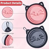 2Pack Silicone Collapsible Dog Bowls, Cute Pet Ear Shape and Cat Graphic Travel Water Bowl Full of Pet Atmosphere 25oz Portable Feeder for Small Large Dog Walking Hiking Camping (Pink and Grey) — image 2