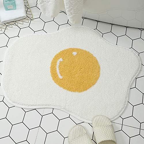 Fancy Soft Cute Yolk Egg Shape Bath Mat for Kids Cartoon Plush Water Absorbent Bathroom Decor Mat Bathtub Rug White Children's Room Bath Rug (21.7x29.5inch)