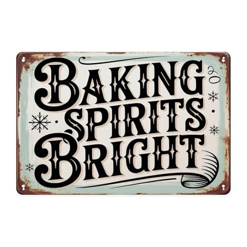 Baking Spirits Bright Tin Sign Vintage Christmas Baking Metal Sign