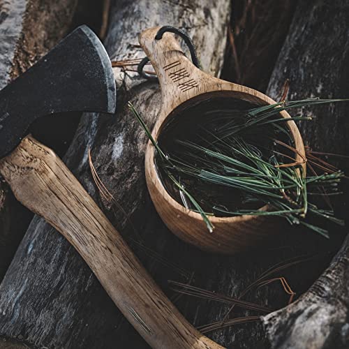 Überleben Dursten Lore Kuska - 12Oz(355Ml) Handcrafted Wood Camp Mug - 100% Natural Hardwood Cup With Paracord Lanyard - Traditional Wooden Nordic Design - Lightweight, Durable - Camping & Bushcraft #TOP4