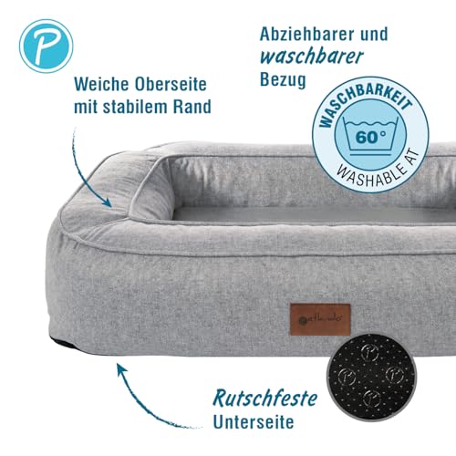 Petlando orthopädisches Hundebett Lima Ortho, ergonomische Liegefläche, Bezug waschbar 60°C, rutschfest, L Stone, Hundematte grau, Hundekissen mittelgroße bis große Hunde
