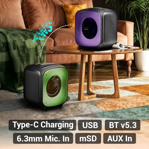 Image of ZEBRONICS Sound Feast 800,Portable Party Bluetooth Speaker,55 Watts,6 Hours Playback,6.5 inch Powerful Driver,Wireless MIC,Karaoke,Mobile Holder,RGB,TWS | USB | AUX | 6.3mm MIC,Deep Bass,Black