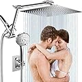 12'' Rain Shower Head Combo, High Pressure Rainfall Shower Head with 16'' Flexible Adjustment of Height/Angle Upgraded Extension Arm and 5 Setting Spray Handheld Shower Head, Anti-leak (Chrome)