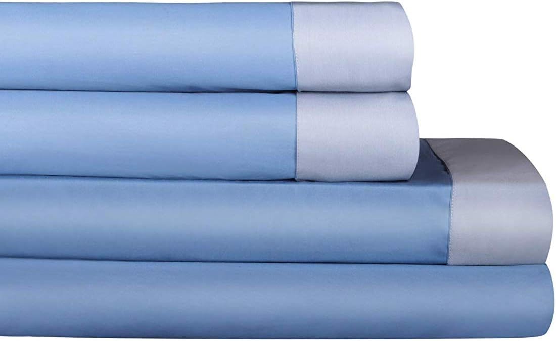 RENAURAA 500 Thread Count 100% Performance Cotton Sheet Set - Reversible California King Sheets -4 Piece Set,Soft & Smooth Sateen Weave, Luxury Hotel Bedding, Blue