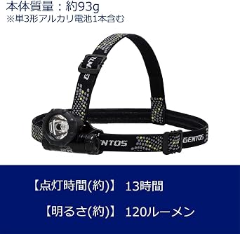 GENTOS GTR-S31D LED Headlight, 120 Lumens Brightness, 13 Hours of Practical Lighting, Splash Proof, Uses 1 AA Battery, Compact Headlight