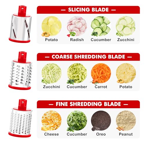 Image of GDL Cheese Grater Hand Crank - Upgraded 6-in-1 Cheese Grater with Handle and Strong Suction Base, Multi-purpose Cheese Shredder Vegetable Slicer Ice Shaver for Potato, Vegetables, Nuts, Chocolate