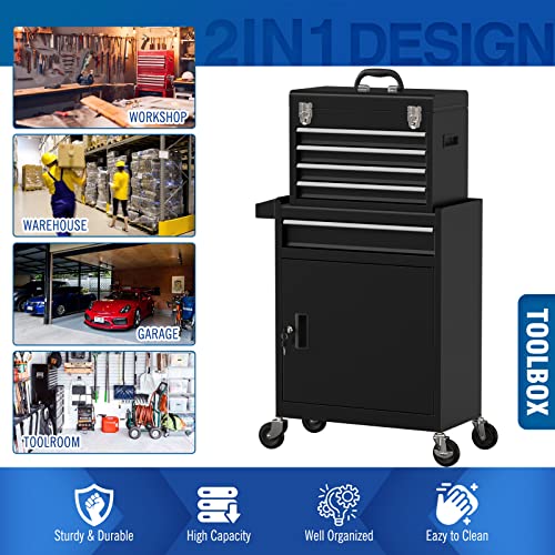 Big Lighting Deals 5-Drawer Rolling Tool Chest, Removable Tool Box With Wheels And Drawers, Tool Storage With Tray And Cabinet Organizer For Garage, Workshop, And Warehouse, Black #TOP4