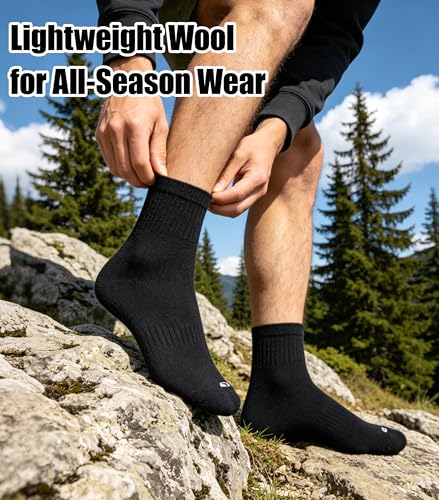 Image of Merino Wool Ankle Socks, Men's Women's 90% Wool Athletic Thin Running Moisture Wicking Socks, 3 Pairs