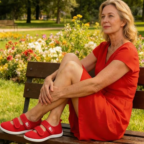 Image of Besroad Womens Walking Shoes Wide Diabetic Shoes Adjustable Barefoot Casual Sneakers Breathable Zero Drop Arthritis Edema Sneakers Indoor Outdoor
