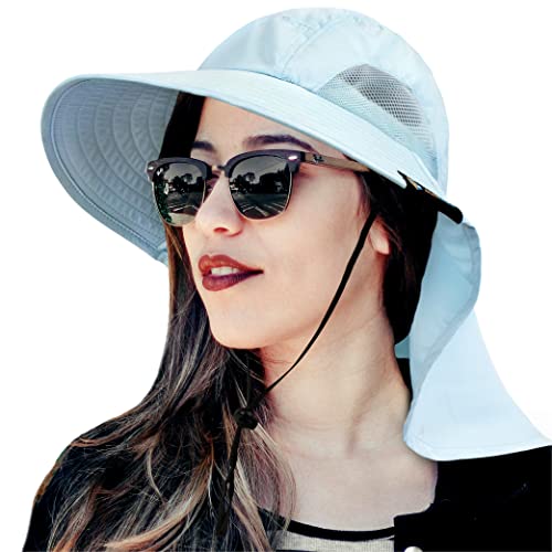 Sun Cube Wide Brim Sun Hat With Neck Flap, Fishing Hiking For Women Safari, Neck Cover For Outdoor Sun Protection Upf50+ | Light Blue #TOP7