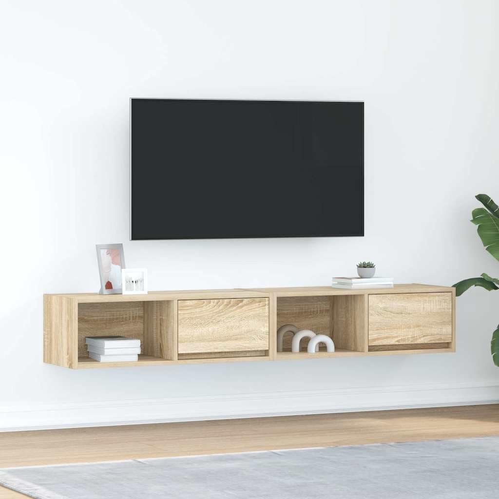 Szafki RTV 2 szt. Dąb Sonoma 80x31x25,5 cm Drewno klejone Wandmontage TV-Schrank Medienmöbel Set mit Schublade und Regal 60 kg Belastbar