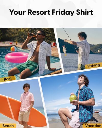 maamgic Men’s UPF 50+ Button Down Fishing Short Sleeve Shirt, Summer Beach - image 2