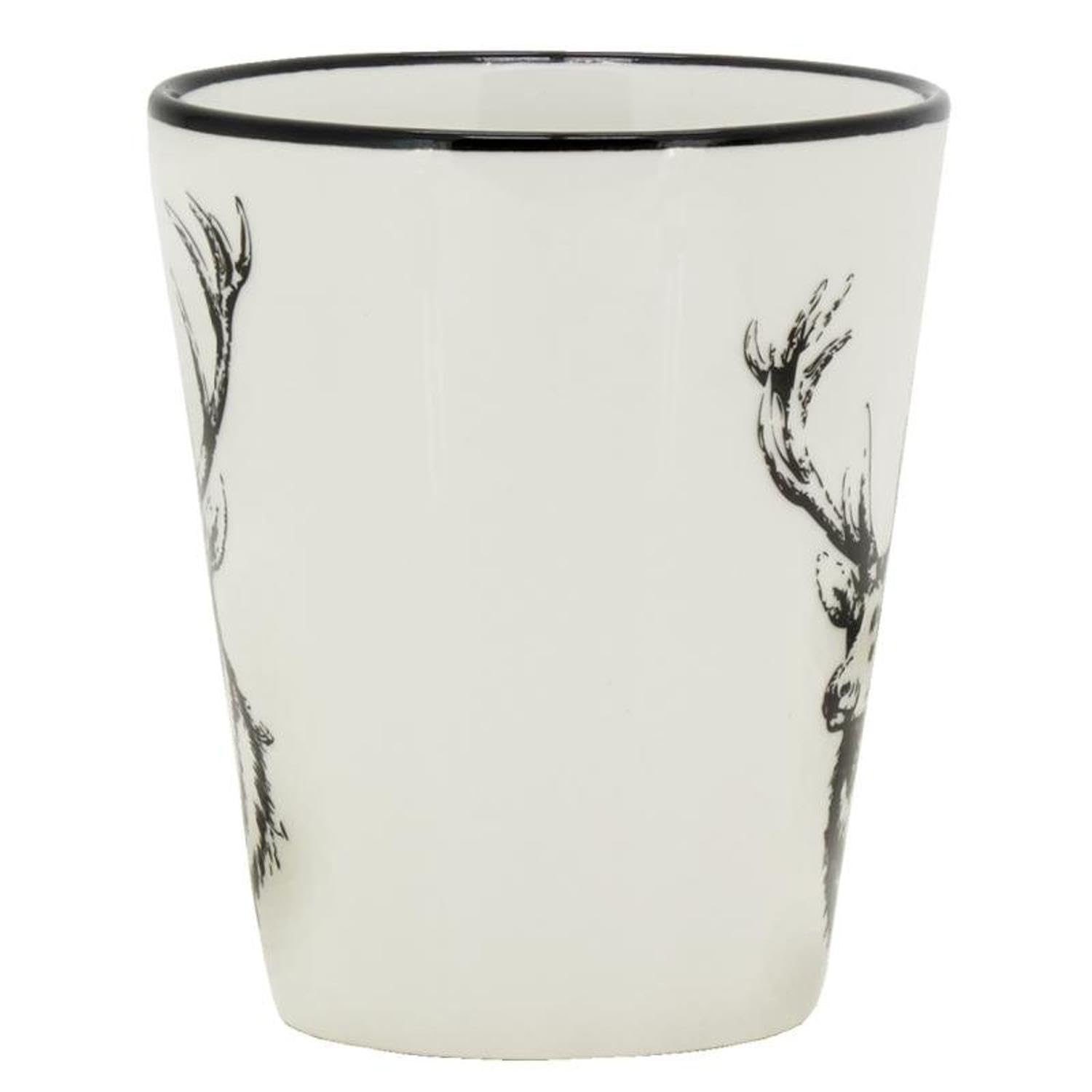 AUBRY GASPARD - Lot de 6 Tasses en Porcelaine - Blanc Brillant avec Liseré et Motif Cerf Noir - Ø 9 cm x Hauteur 10 cm - Compatibles Lave-Vaisselle et Micro-Ondes - Arts de la Table