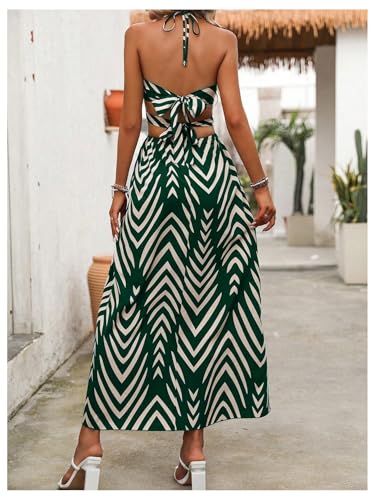Image of SOLY HUX Women's Tie Backless Cut Out Halter Dress Deep V Neck High Split Long Flowy Dresses