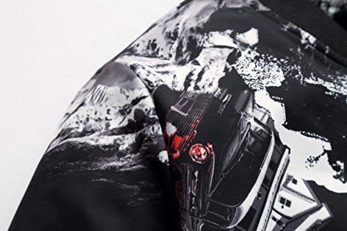 HENGAO Men's Casual Zipper Front Floral Print Lightweight Bomber Jacket, JK805 Black, 40 = Tag 2XL - Thumbnail 4