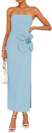 ZESICA Women&#39;s Summer Strapless Bodycon Maxi Dress 2025 Ribbed Knit Backless Floral Tube Cocktail Party Long Dresses