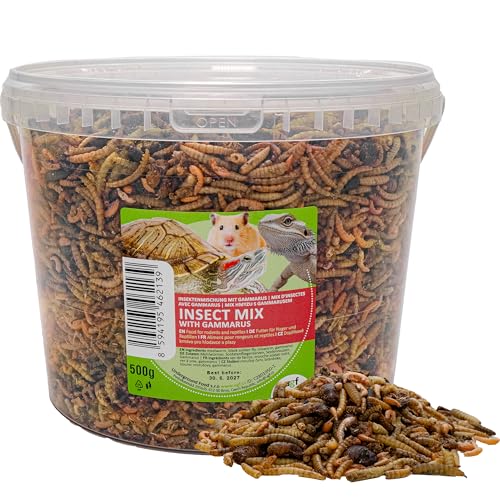 UGF - Insektenmischung mit Gammarus - 500g im 3 Liter Eimer, Igelfutter, Rennmausfutter, Hamsterfutter, Rattenfutter, Eidechsenfutter - Mehlwürmer, Soldatenfliegenlarven, Seidenraupen, Gammarus