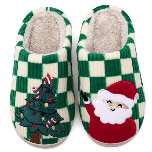Guyarns Womens Christmas Slippers for Indoor House Slippers for Woman Comfy Fuzzy Memory Foam Bedroom Shoes Non-Slip Warm Plush House Shoes Christmas Gifts(Christmas Green 36/37)