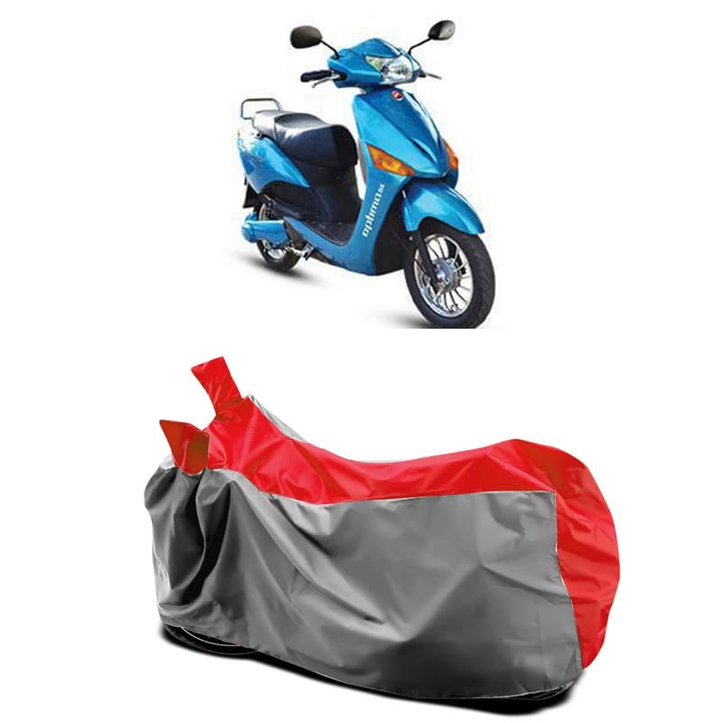 Image of DUFFEL-Two Wheeler Bike Body Cover Compatible for Hero Electric Optima Dx Heat Protectio /UV-Rays /Birds Dropping /DustProof /Waterproof All Variants [Gray Red]