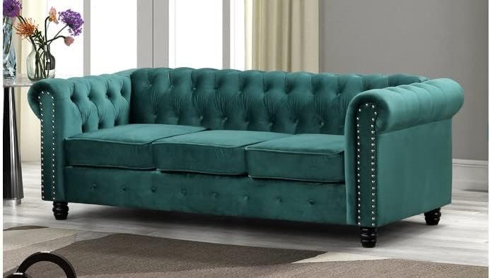Image of 3 +1 +1 Seater Luxary Velvet Tuffted Round Arm Designed Sofa Set for Living Room, Hallways, Offices, Bedroom (Green)