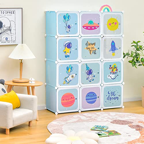 INFANS-Children-Wardrobe-Kid-Closet-Portable-Baby-Dresser-Cute-for-Kids-Bedroom-Nursery-Armoire-with-Doors-12-Cube-2-Hanging-Sections-Kid-Clothes-Storage-Organizer-Blue-12-Cubes INFANS Children Wardrobe Kid Closet Portable Baby Dresser Cute for Kids Bedroom Nursery Armoire with Doors 12 Cube 2 Hanging Sections Kid Clothes Storage Organizer Blue 12 Cubes