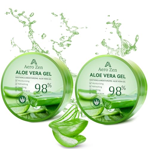 Aero Zen Organic Aloe Vera Gel for Face Made within 12 Hours of Harvest, 98% Pure Aloe Vera Gel for Skin, Scalp, & Hair, Soothing Aloe Face Moisturizer, Multipurpose Skin Care（20oz）