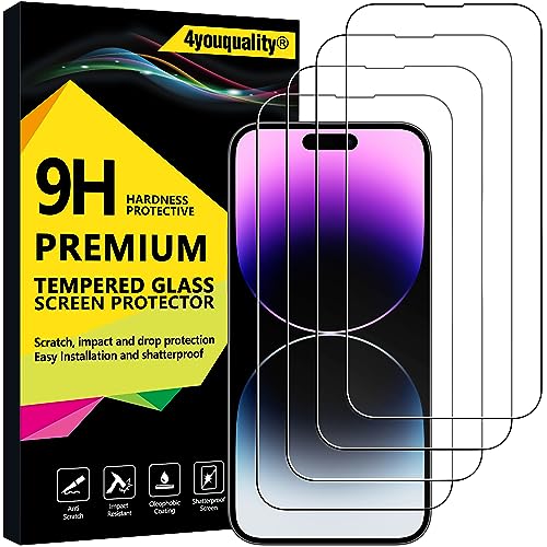 4youquality [4-Pack[Full Coverage] Screen Protector for iPhone 14 Pro Max (6.7-Inch) Tempered Glass Film [LifetimeSupport][Impact-Protection][Anti-Shatter][Anti-Scratch]