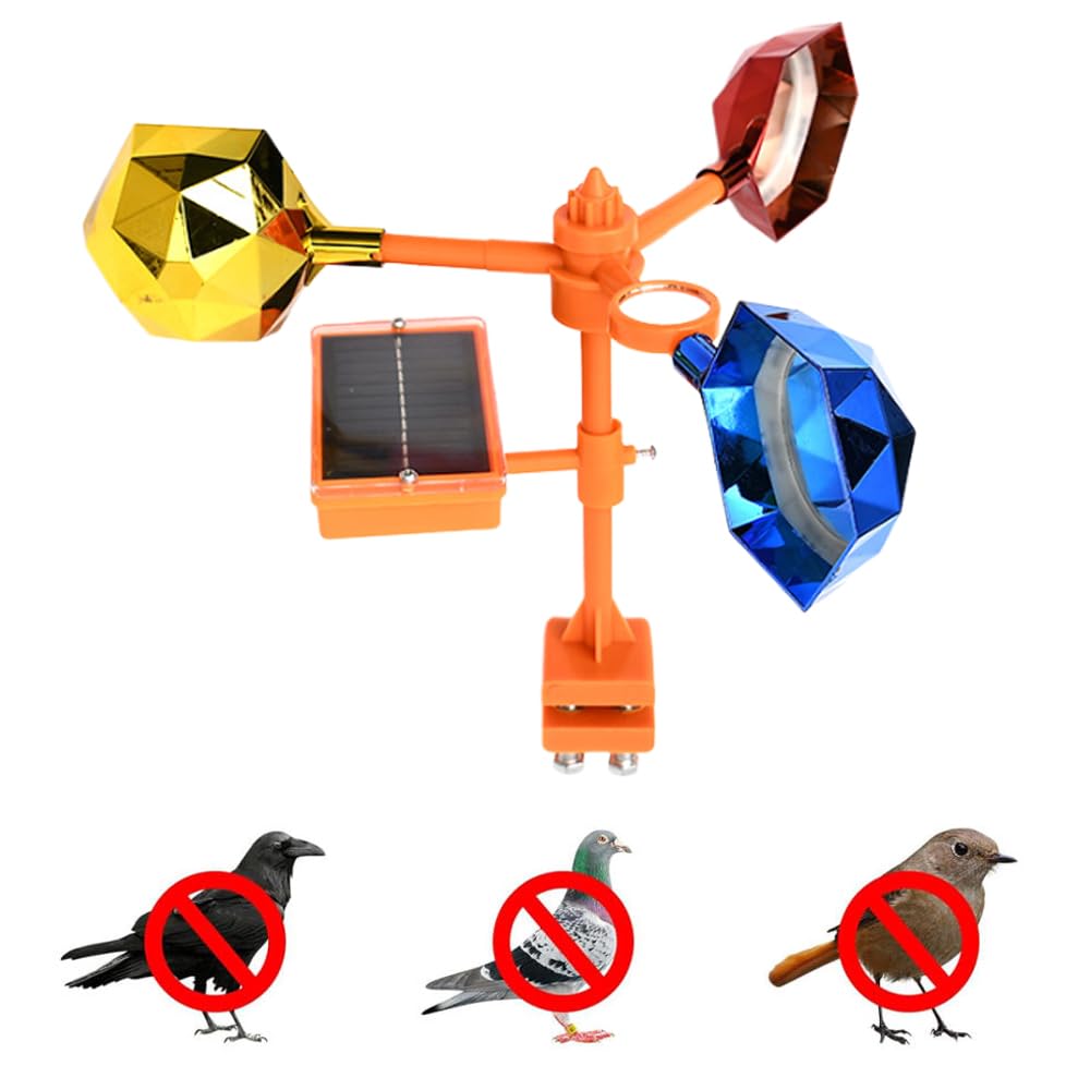 Goodern Reflect-a-Bird Deterrent with Solar Voice Scarer,360° Wind Driven Flash Bird Repellent Rhombic Polygon Reflect Bird Deterrent Bird Spinning Reflectors Anti Bird Defender for Garden Yard-Multi