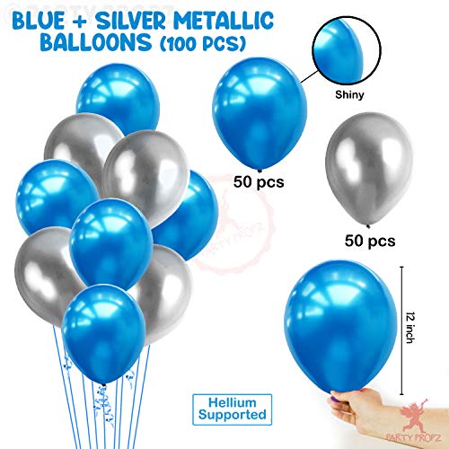 Image of Party Propz Blue Balloons for Birthday Decoration - 100 Pcs Metallic Balloons for Decoration | Blue and silver Balloons for Decoration | blue Balloon for decoration (Latex)