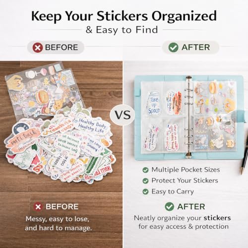 Image of Sticker Binder Organizer with Storage Sleeves,Reusable Stickers Collecting Book Album Holder, A5 Blank Sticker Container Organizer-Blue