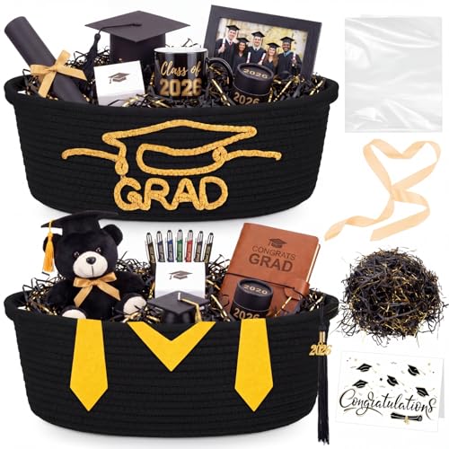 Colingmill 2 Pack 2026 Graduation Empty Gift Basket 14x10x5.5 Woven Rope Basket Empty to Fill with Bag Ribbon Card Tassel DIY Congrat Gift for Class of 2026 Nurses Week