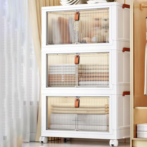 Image of Sunderlook Plastic Wardrobe for Kids Clothes - Standing Desk Premium Comfort Foldable Collapsible Wardrobes for Clothes, Large Plastic Cupboard for Kids, Men and Women (Bright White, 3 Door)