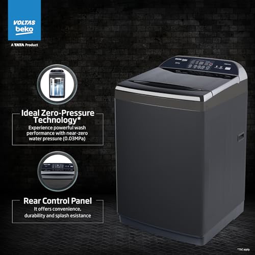 Image of Voltas Beko, A Tata Product 10 Kg 5 Star Fully-Automatic Top Loading Washing Machine (WTL1006UEAH /OBS3060, Dark Grey, Inbuilt Heater)