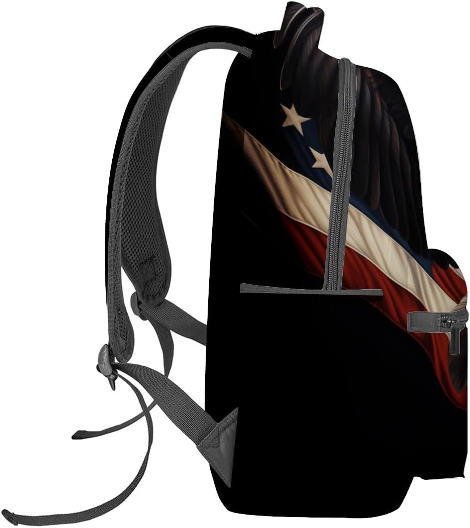 Patriotic Eagle Backpack,American Eagle Polyester Backpacks,Lightweight Double Shoulder Back Pack for Adults,Cool Bird Black Bookbag,School Bag Gifts,Casual Travel Daypack Book Packs - Image 4