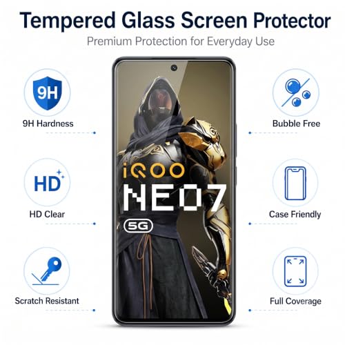 Image of ZapgearTempered Glass for iQOO Neo 7 Pro, iQOO Neo 7, iQOO 11 and iQOO 9T (6.78 Inch) | 9H Hardness Screen Protector | HD Clear | Bubble Free Installation | Anti Scratch