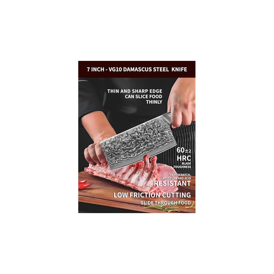 SANMUZUO Chinese Chef Knife - 7" Cleaver Knife- Xuan Series - VG10 Damascus Steel Kitchen Knife - Resin Handle (Starry Black)