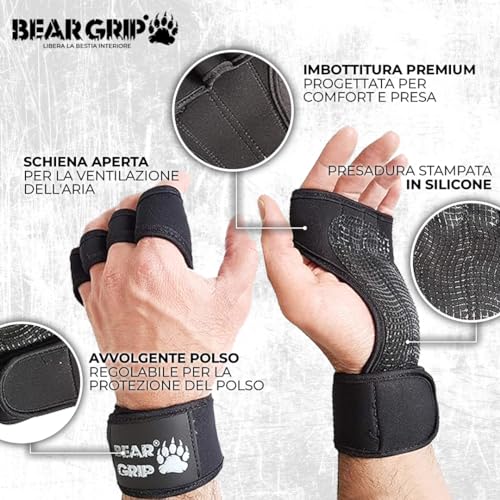 BEAR GRIP - Guanti da Allenamento Aperti per Crossfit, Bodybuilding, Calistenica, Powerlifting (Nero, S) - 2